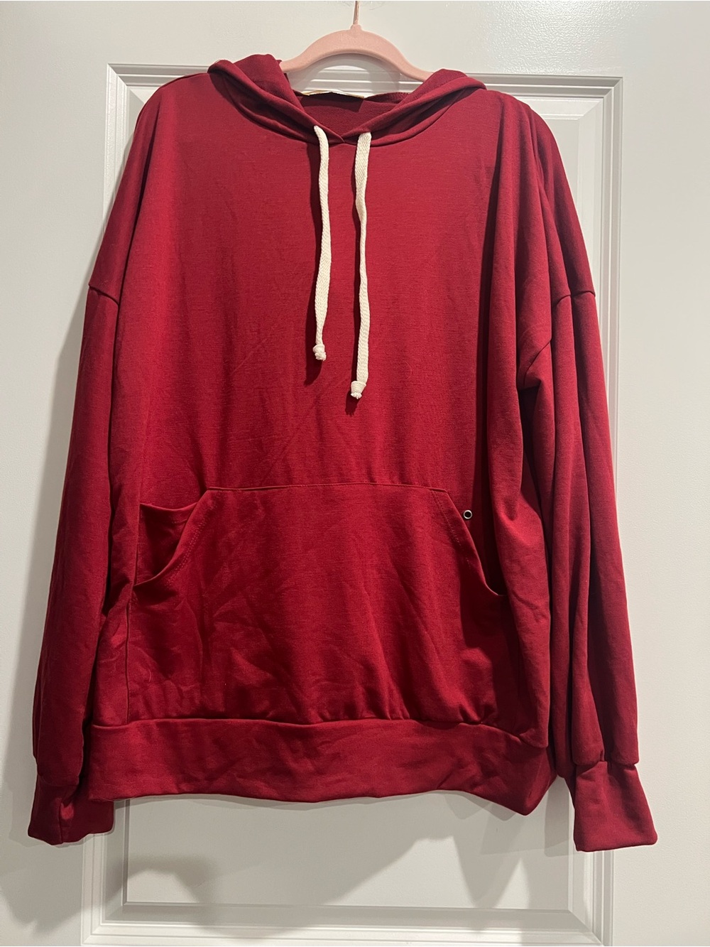 Eldridge Oversized Wine Color Hooded Knit Sweatshirt with Kangaroo Pocket
